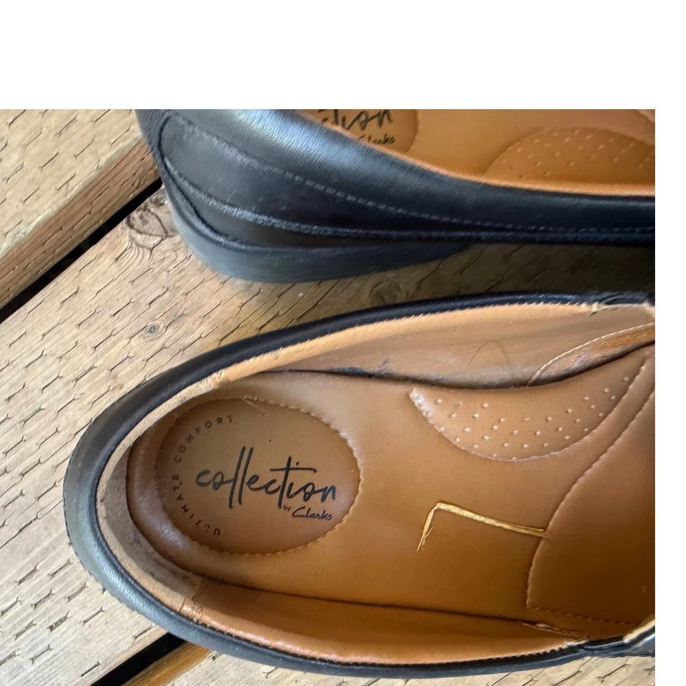 Clarks Collection Loafers Mens 10.5 Black Good Leather Square Toe Slip On Shoes